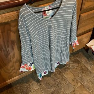 Grey/white striped floral shirt